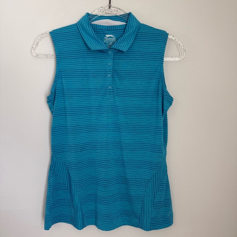 Slazenger Women's Blue Striped Sleeveless Golf Shirt Tenis Activewear Size S
